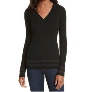 FRAME Metallic Knit Sweater, Noir Multi Black Size Small Sparkle Stripes Y2K